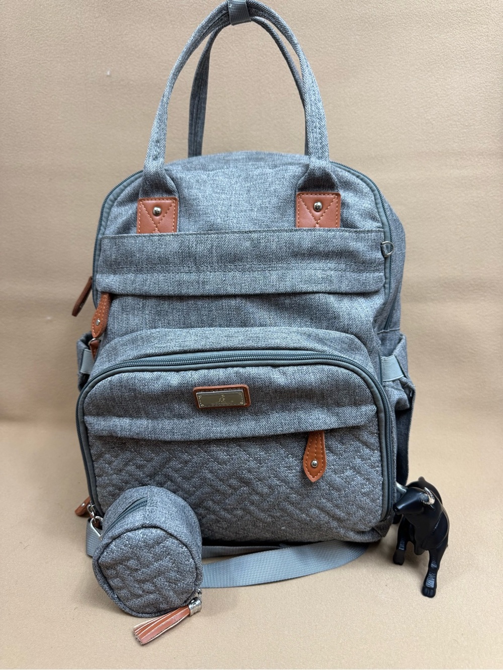 Gray Quilted Baby Diaper Backpack - Neutral Gray
